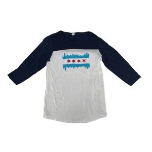 Chicago Blue White City Flag 3/4 Sleeve T-Shirt Size Medium Unisex By District